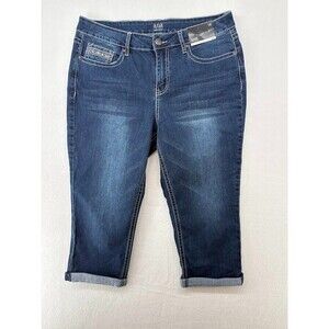 a.n.a Womens Size 14 Denim Capri Jeans Embellished Pockets Slim Fit Stretch NEW